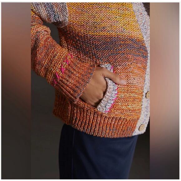 Anthropologie Pilcro Ombré Flower Sunset Cardigan Sweater Size Medium - Picture 12 of 13